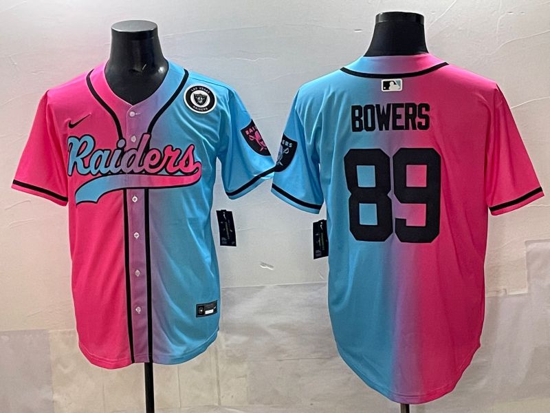 Men 2025 Oakland Raiders #89 Bowers Blue pink Nike Limited NFL Jersey style 008